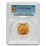 1911 $5 Indian Gold Half Eagle MS-64+ PCGS