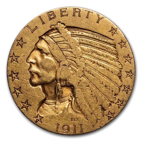 1911 $5 Indian Gold Half Eagle XF