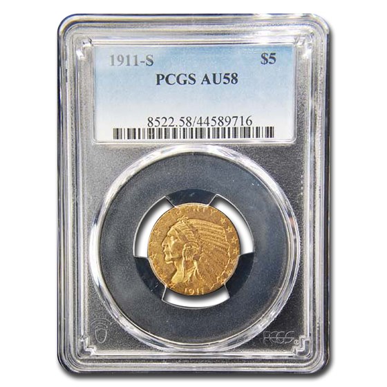 1911 $5 Indian Half Eagle AU-58 PCGS 1911 $5 Indian Half Eagle AU-58 PCGS