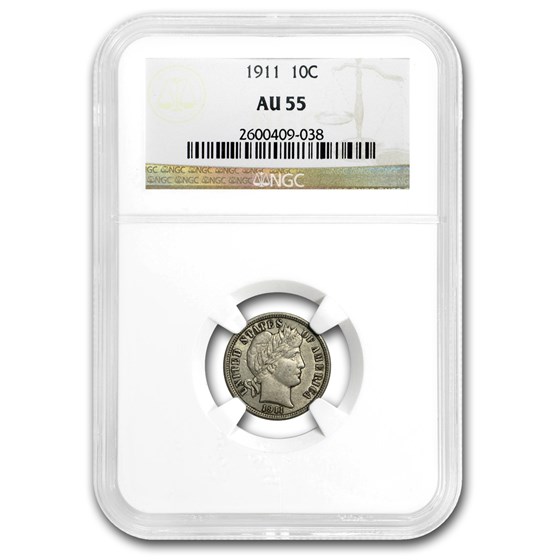1911 Barber Dime AU-55 NGC 1911 Barber Dime AU-55 NGC