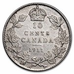 1911 Canada Silver 10 Cents George V AU