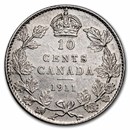 1911 Canada Silver 10 Cents George V AU