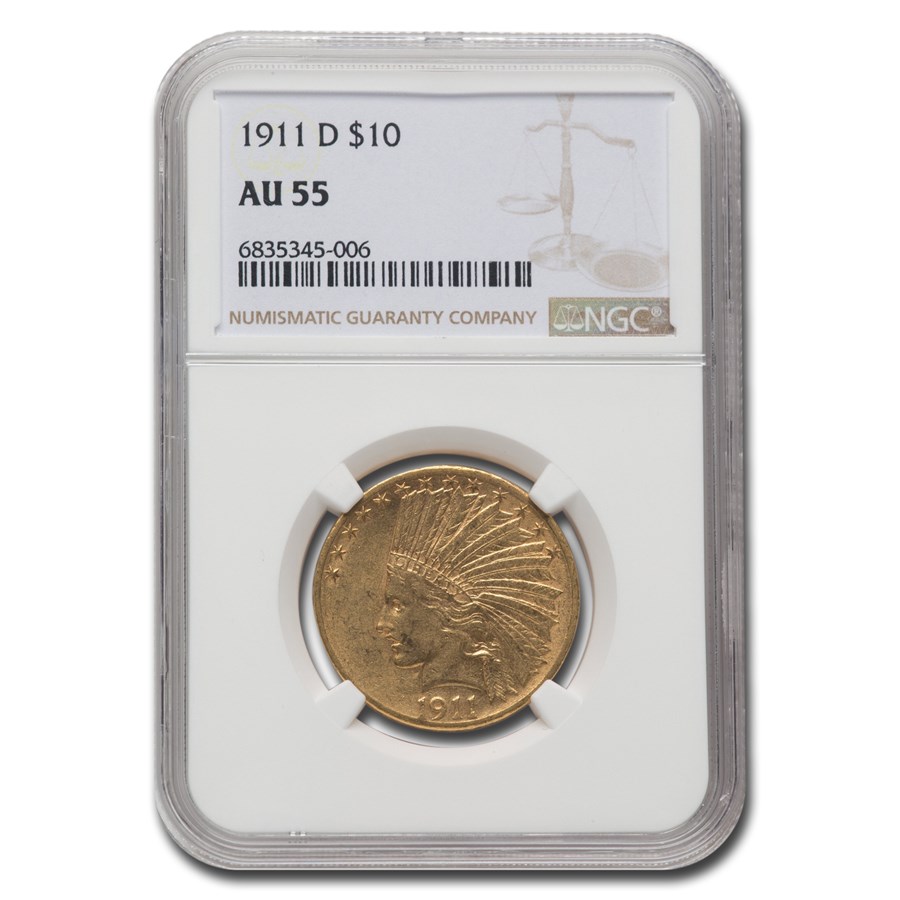 1911-D $10 Indian Gold Eagle AU-55 NGC