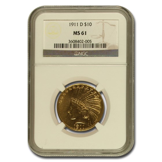 1911-D $10 Indian Gold Eagle MS-61 NGC 1911-D $10 Indian Gold Eagle MS-61 NGC