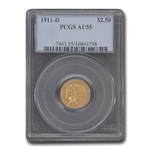 1911-D $2.50 Indian Gold Quarter Eagle AU-55 PCGS (Strong D)