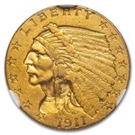 1911-D $2.50 Indian Gold Quarter Eagle AU-58 NGC (Weak D)