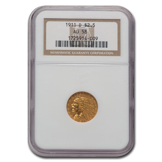 1911-D $2.50 Indian Gold Quarter Eagle AU-58 NGC 1911-D $2.50 Indian Gold Quarter Eagle AU-58 NGC