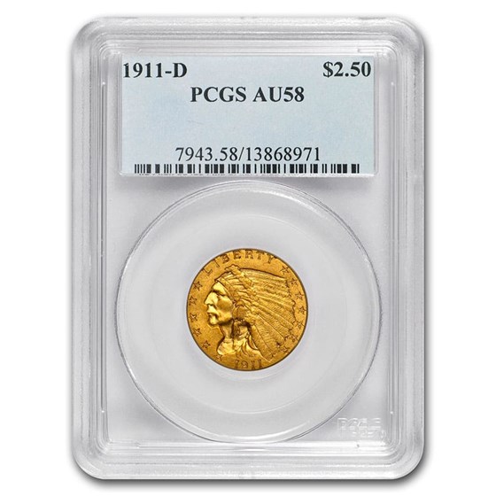 1911-D $2.50 Indian Gold Quarter Eagle AU-58 PCGS 1911-D $2.50 Indian Gold Quarter Eagle AU-58 PCGS