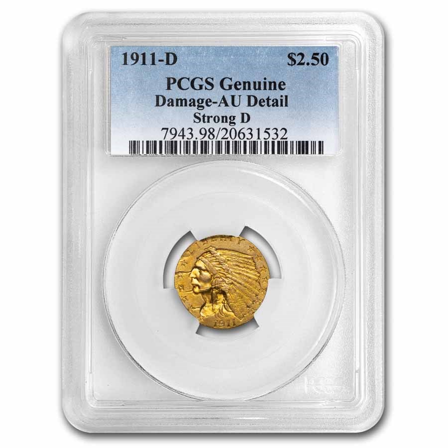 1911-D $2.50 Indian Gold Quarter Eagle AU Details PCGS (Strong D)