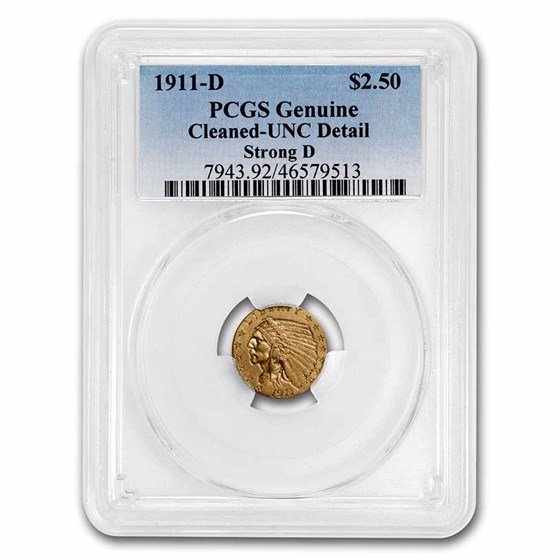 1911-D $2.50 Indian Gold Quarter Eagle BU Details PCGS (Strong D)