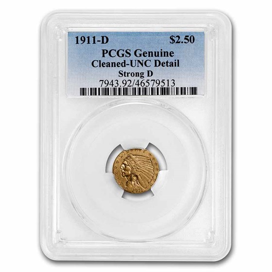 1911-D $2.50 Indian Gold Quarter Eagle BU Details PCGS (Strong D) 1911-D $2.50 Indian Gold Quarter Eagle BU Details PCGS (Strong D)