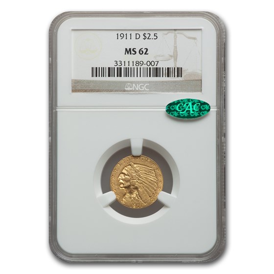 1911-D $2.50 Indian Gold Quarter Eagle MS-62 NGC CAC 1911-D $2.50 Indian Gold Quarter Eagle MS-62 NGC CAC