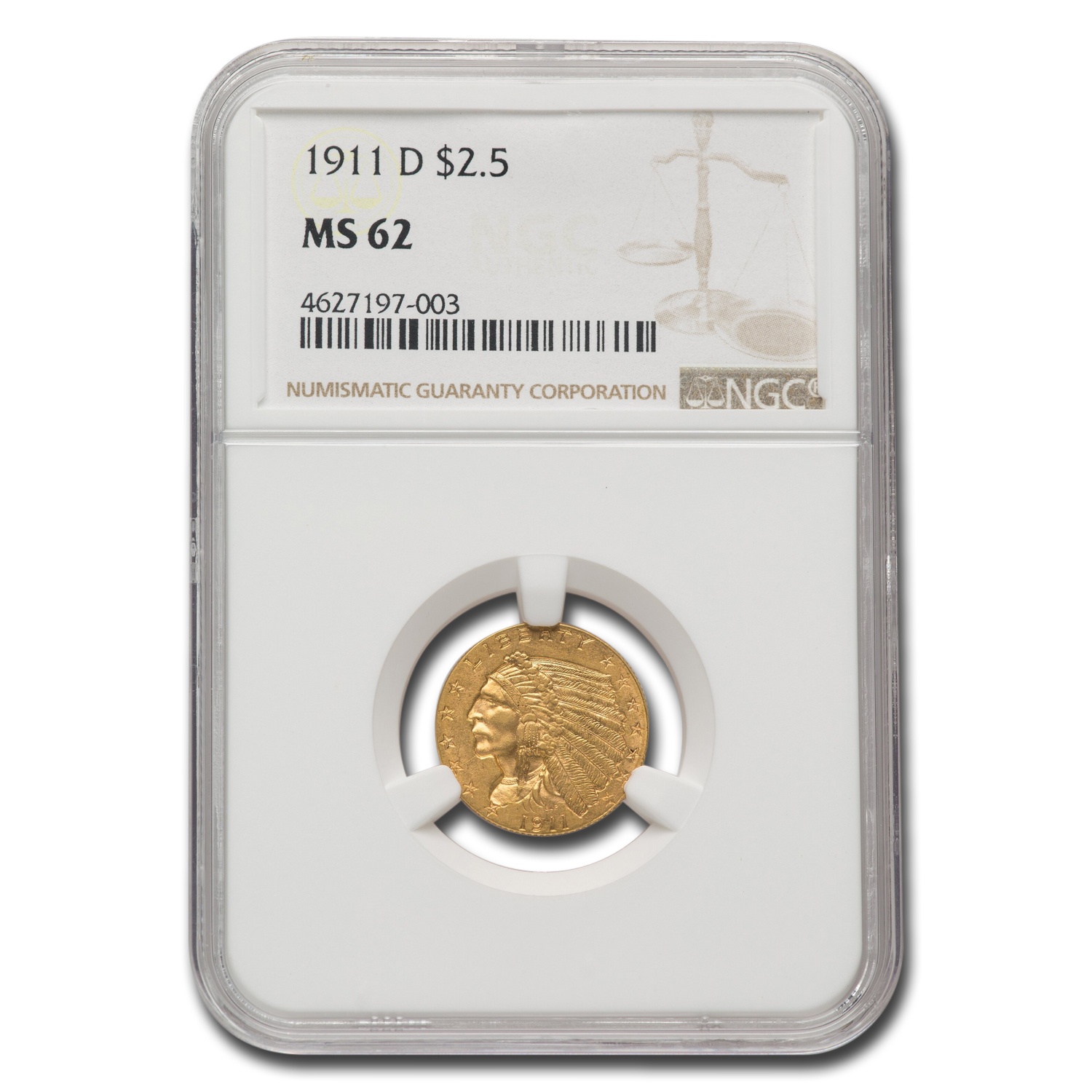 Buy 1911-D $2.50 Indian Gold Quarter Eagle MS-62 NGC (Strong