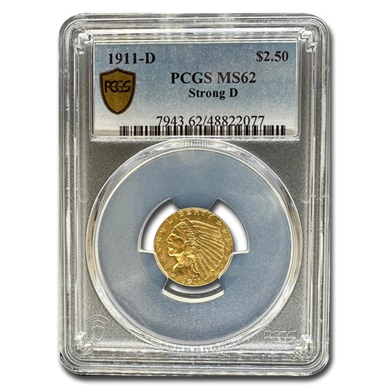 1911-D $2.50 Indian Gold Quarter Eagle MS-62 PCGS (Strong D) 1911-D $2.50 Indian Gold Quarter Eagle MS-62 PCGS (Strong D)