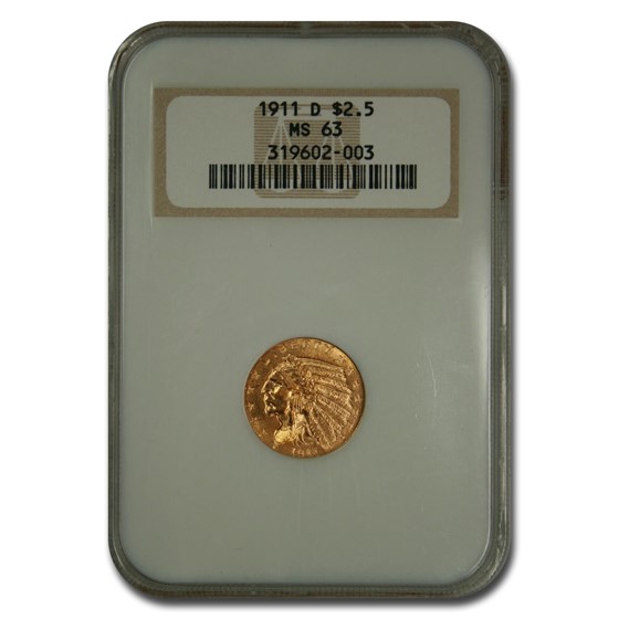 1911-D $2.50 Indian Gold Quarter Eagle MS-63 NGC 1911-D $2.50 Indian Gold Quarter Eagle MS-63 NGC