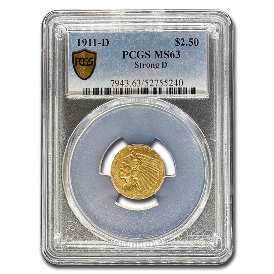1911-D $2.50 Indian Gold Quarter Eagle MS-63 PCGS (Strong D) 1911-D $2.50 Indian Gold Quarter Eagle MS-63 PCGS (Strong D)
