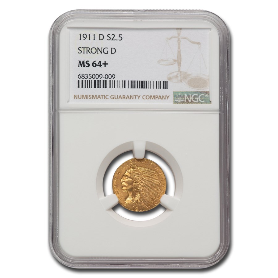 1911-D $2.50 Indian Gold Quarter Eagle MS-64+ NGC (Strong D)