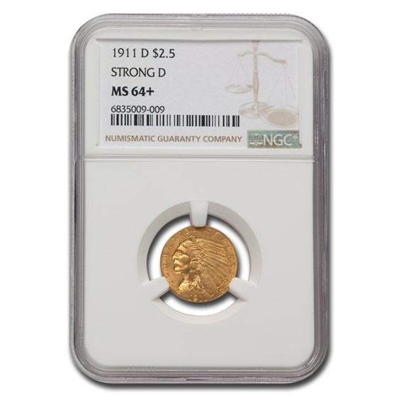 1911-D $2.50 Indian Gold Quarter Eagle MS-64+ NGC (Strong D) 1911-D $2.50 Indian Gold Quarter Eagle MS-64+ NGC (Strong D)