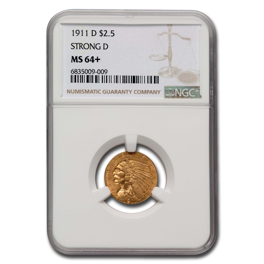 1911-D $2.50 Indian Gold Quarter Eagle MS-64+ NGC (Strong D)