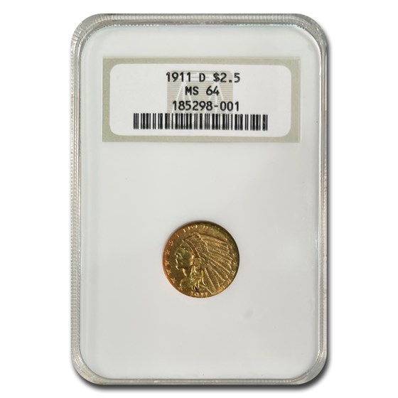 1911-D $2.50 Indian Gold Quarter Eagle MS-64 NGC 1911-D $2.50 Indian Gold Quarter Eagle MS-64 NGC