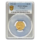 1911-D $2.50 Indian Gold Quarter Eagle MS-64 PCGS (Strong D)