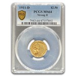 1911-D $2.50 Indian Gold Quarter Eagle MS-64 PCGS (Strong D)