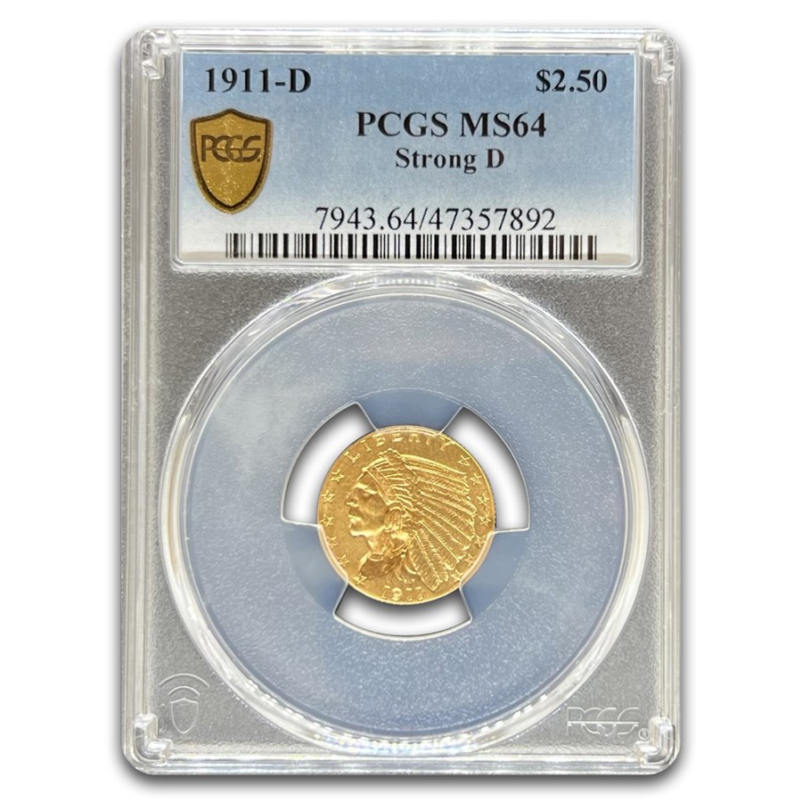 1911-D $2.50 Indian Gold Quarter Eagle MS-64 PCGS (Strong D)