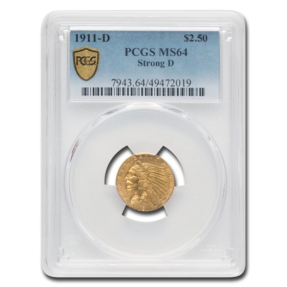 1911-D $2.50 Indian Gold Quarter Eagle MS-64 PCGS (Strong D) 1911-D $2.50 Indian Gold Quarter Eagle MS-64 PCGS (Strong D)