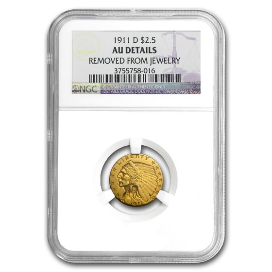 1911-D $2.50 Indian Gold Strong-D AU Details NGC (Jewelry) 1911-D $2.50 Indian Gold Strong-D AU Details NGC (Jewelry)