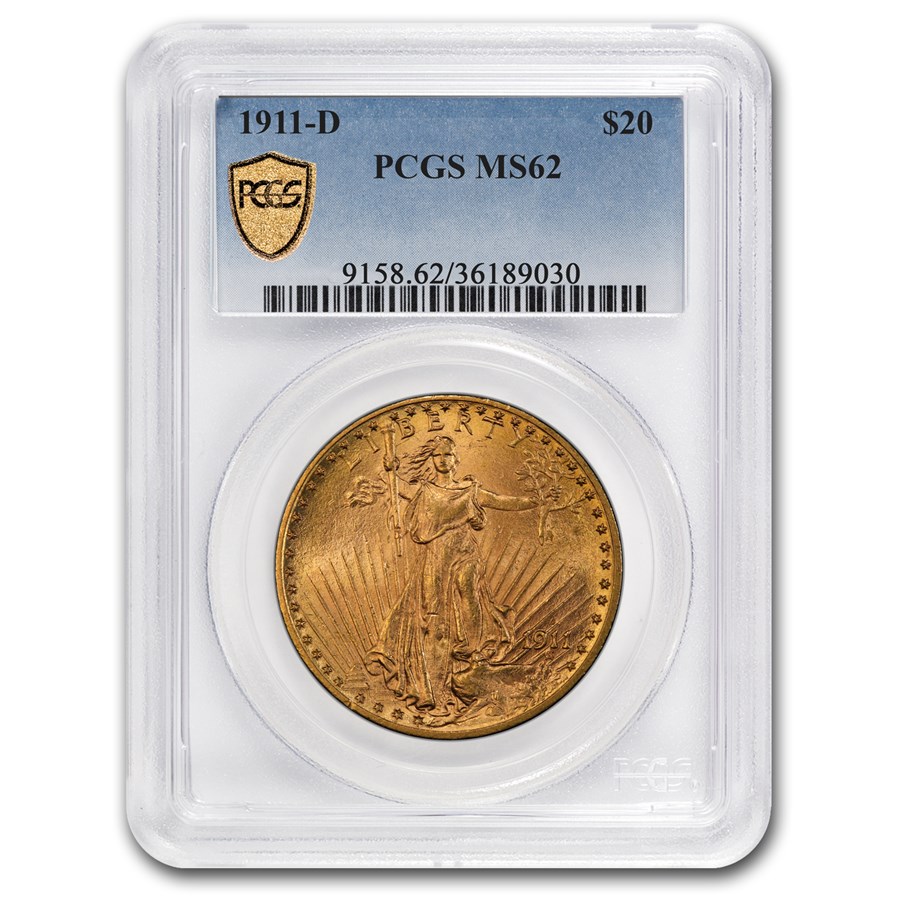 1911-D $20 Saint-Gaudens Gold Double Eagle MS-62 PCGS