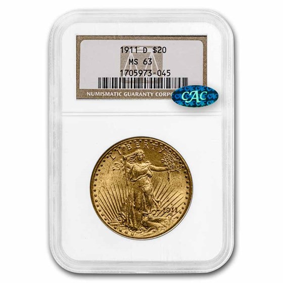 1911-D $20 Saint-Gaudens Gold Double Eagle MS-63 NGC CAC 1911-D $20 Saint-Gaudens Gold Double Eagle MS-63 NGC CAC