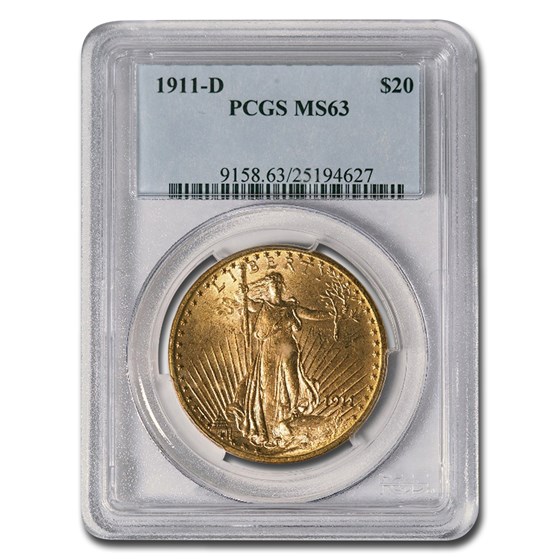 1911-D $20 Saint-Gaudens Gold Double Eagle MS-63 PCGS