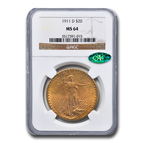 1911-D $20 Saint-Gaudens Gold Double Eagle MS-64 NGC CAC