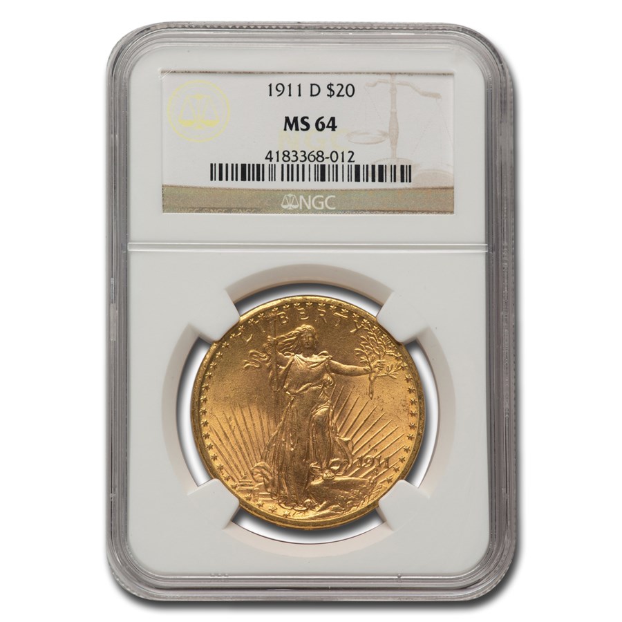 1911-D $20 Saint-Gaudens Gold Double Eagle MS-64 NGC
