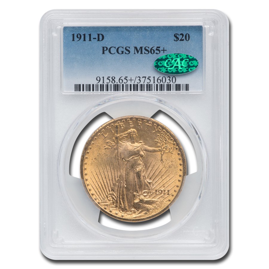 1911-D $20 Saint-Gaudens Gold Double Eagle MS-65+ PCGS CAC