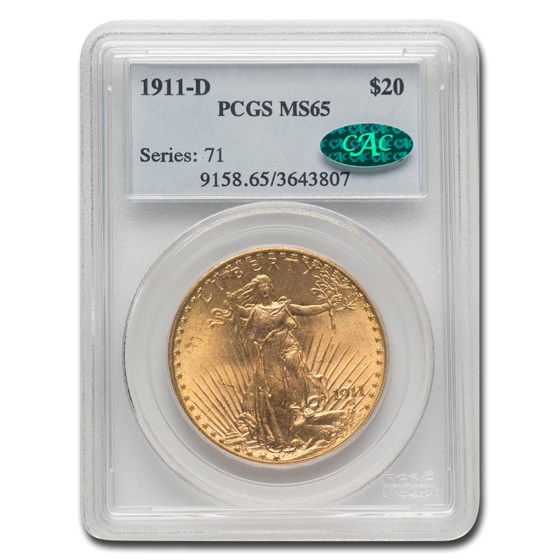 1911-D $20 Saint-Gaudens Gold Double Eagle MS-65 PCGS CAC 1911-D $20 Saint-Gaudens Gold Double Eagle MS-65 PCGS CAC