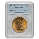 1911-D $20 St Gaudens Gold Double Eagle MS-62 PCGS