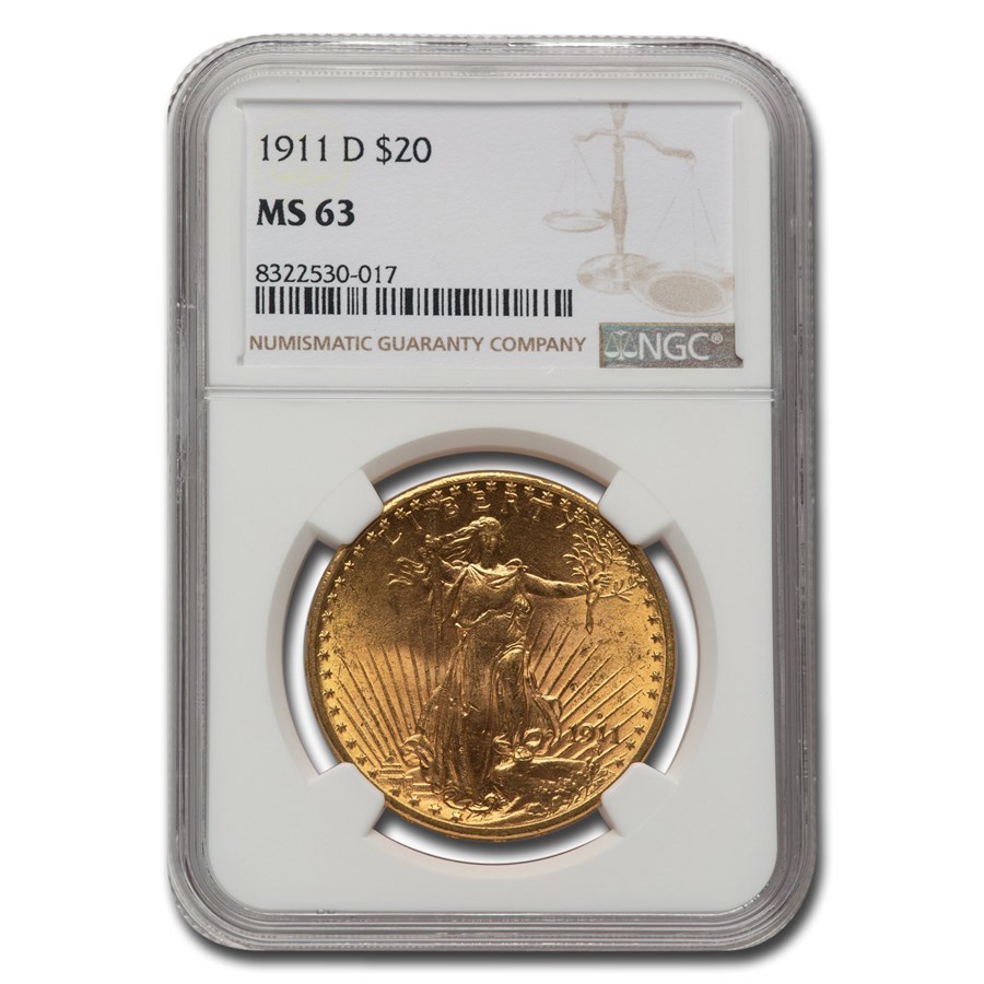1911-D $20 St Gaudens Gold Double Eagle MS-63 NGC