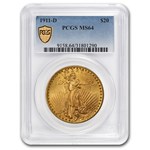 1911-D $20 St Gaudens Gold Double Eagle MS-64 PCGS