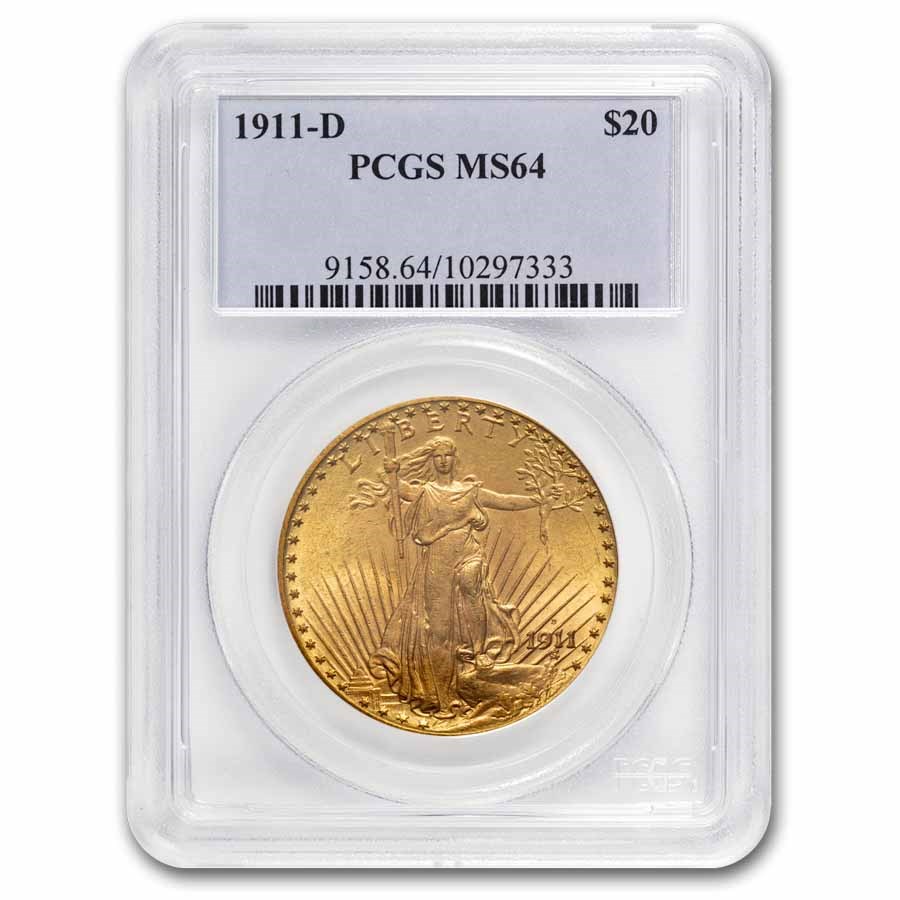 1911-D $20 St Gaudens Gold Double Eagle MS-64 PCGS