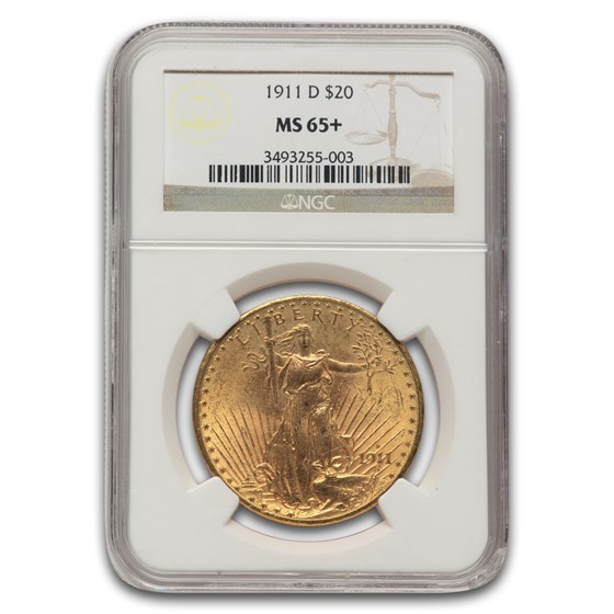 1911-D $20 St Gaudens Gold Double Eagle MS-65+ NGC