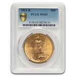 1911-D $20 St Gaudens Gold Double Eagle MS-65 PCGS