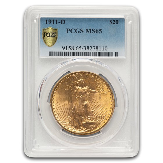1911-D $20 St Gaudens Gold Double Eagle MS-65 PCGS