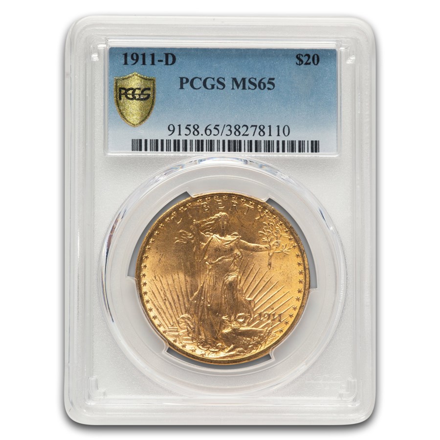1911-D $20 St Gaudens Gold Double Eagle MS-65 PCGS