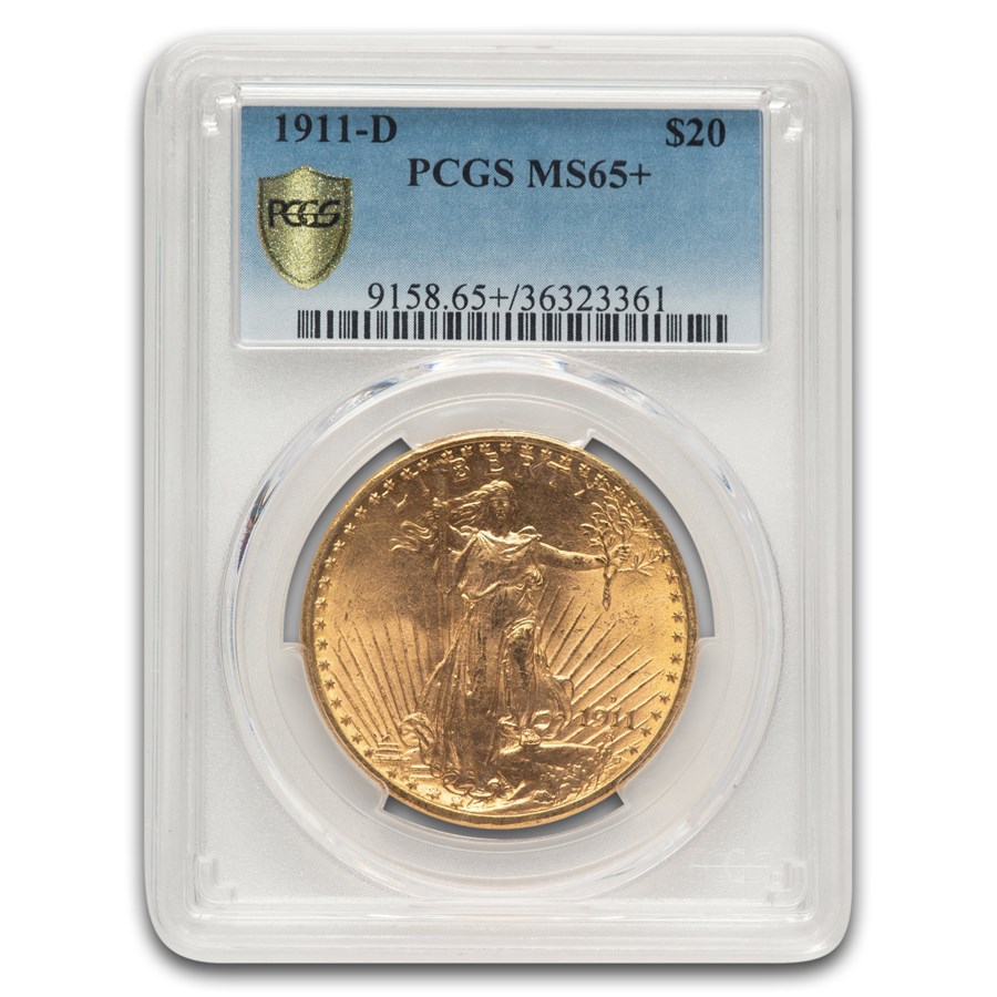 1911-D $20 St Gaudens Gold Double Eagle MS-65+ PCGS