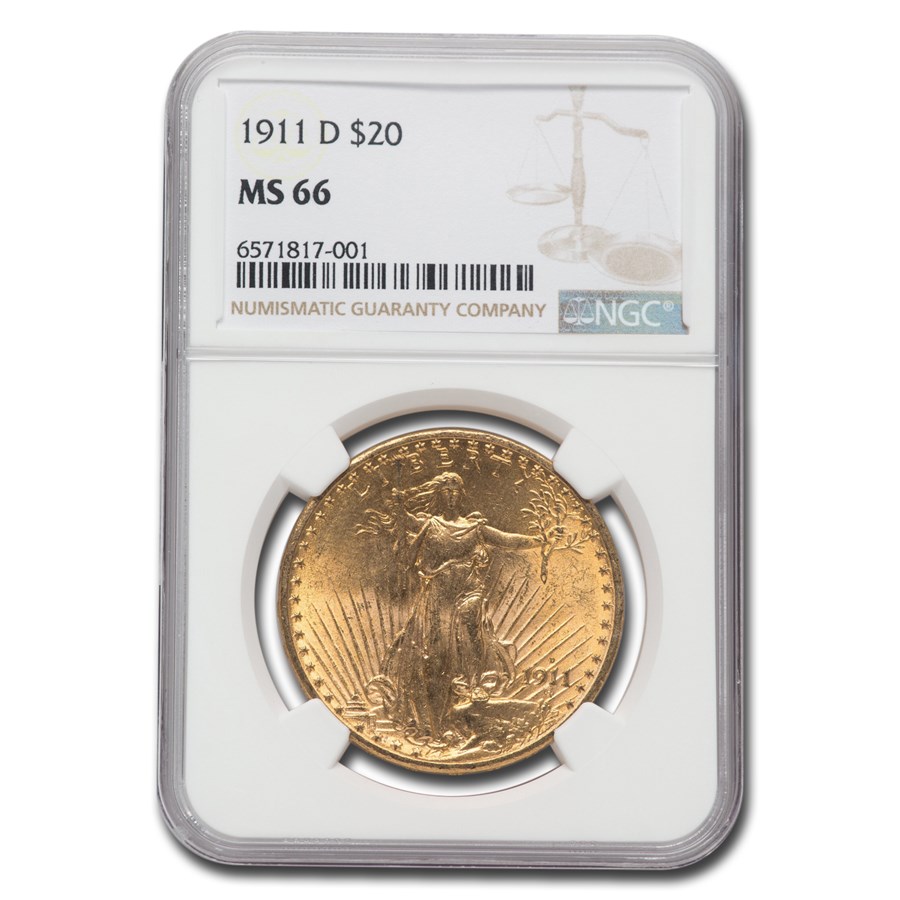 1911-D $20 St Gaudens Gold Double Eagle MS-66 NGC