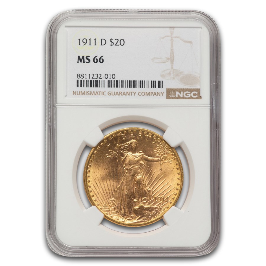 1911-D $20 St Gaudens Gold Double Eagle MS-66 NGC