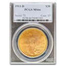 1911-D $20 St Gaudens Gold Double Eagle MS-66 PCGS