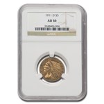 1911-D $5 Indian Gold Half Eagle AU-50 NGC