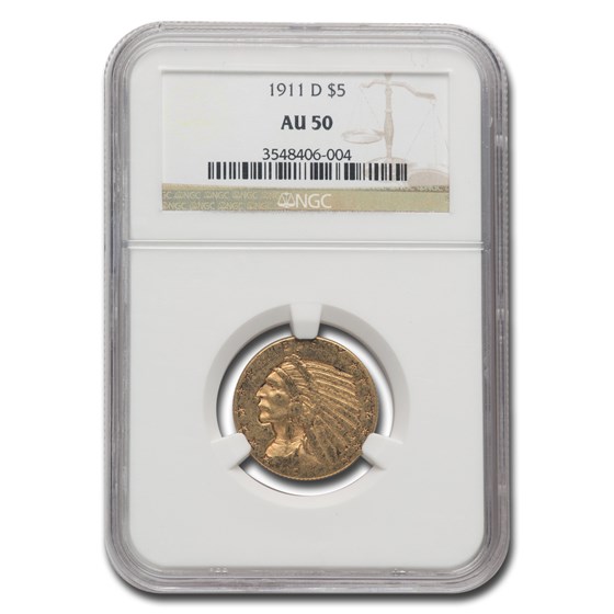 1911-D $5 Indian Gold Half Eagle AU-50 NGC 1911-D $5 Indian Gold Half Eagle AU-50 NGC
